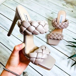 STEVE MADDEN KENLEY BRAIDED NUDE FAUX LEATHER STILETTO HEELED SANDAL SQUARE TOE